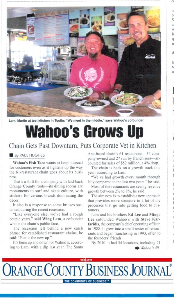 Orange County Business Journal feature about Wahoo's and Chef Ray Martin